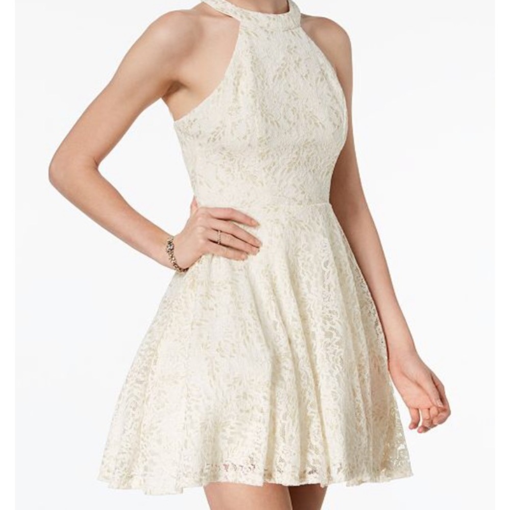Macy’s Metallic Lace Halter Prom Dress